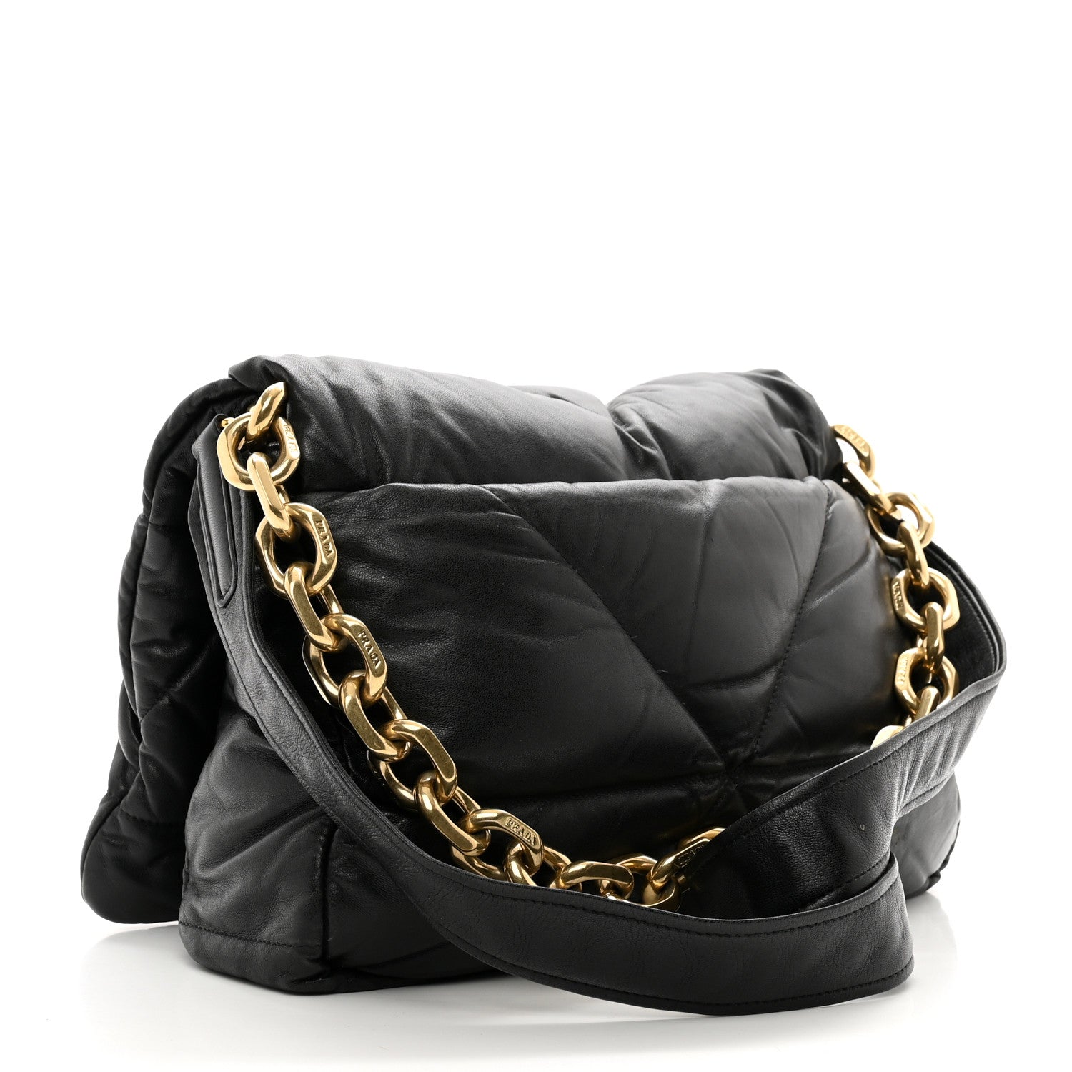 Prada Nappa Soft Padded Logo Embossed Triangle Quilted Shoulder Bag Black 3 of 10
