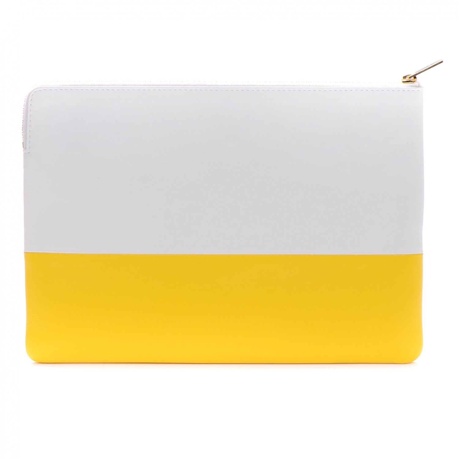 Celine Lambskin Bi-Color Solo Clutch Pouch White Yellow 2 of 8