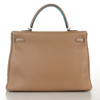 Hermes Togo Kelly Retourne Eclat 35 Etoupe Bleu Azteque 4 of 23