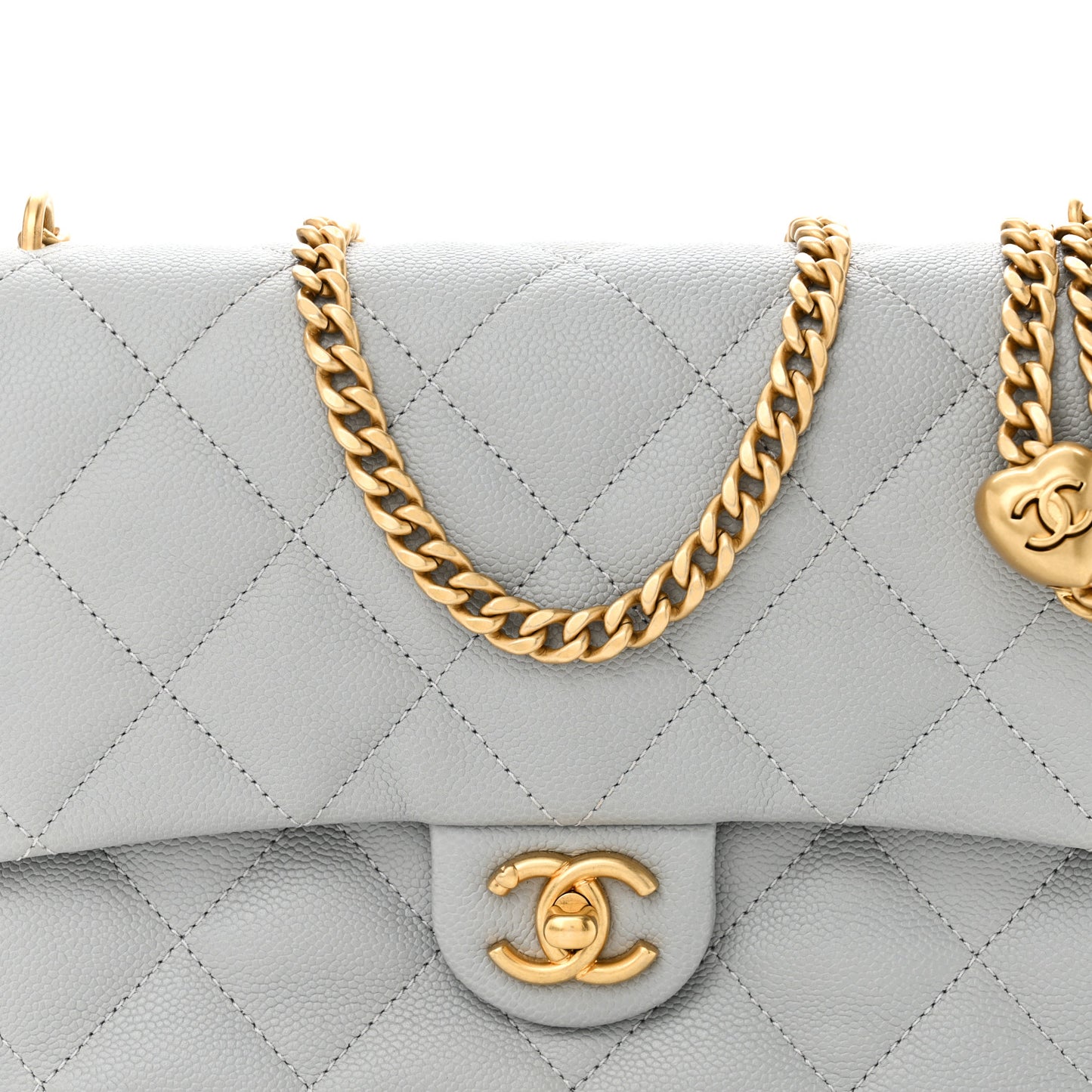 Caviar Quilted Sweetheart Flap Grey