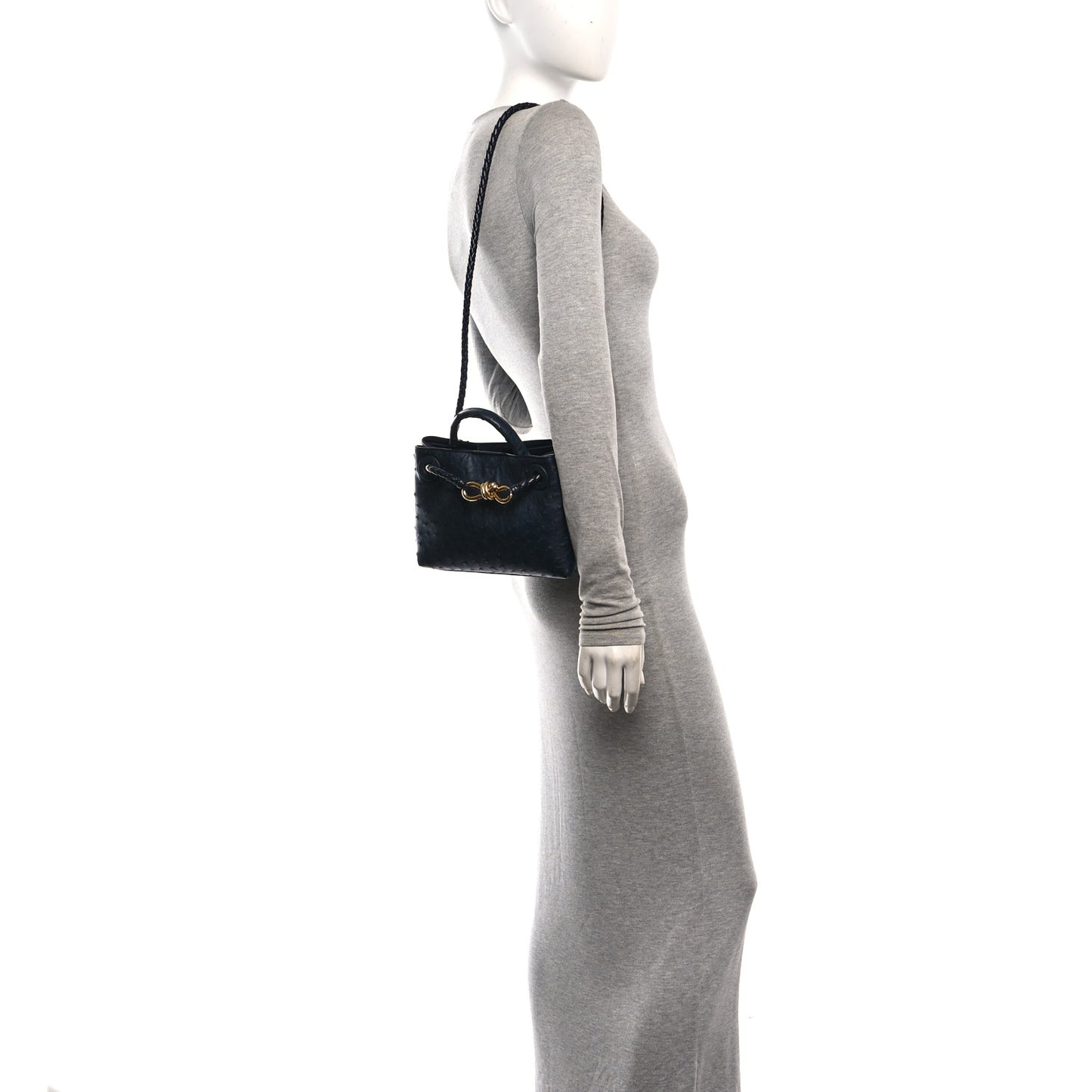 Ostrich Mini Andiamo Shoulder Bag Dark Blue