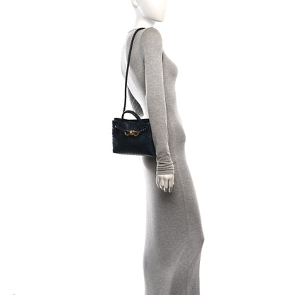 Bottega Veneta Ostrich Mini Andiamo Shoulder Bag Dark Blue 2 of 10
