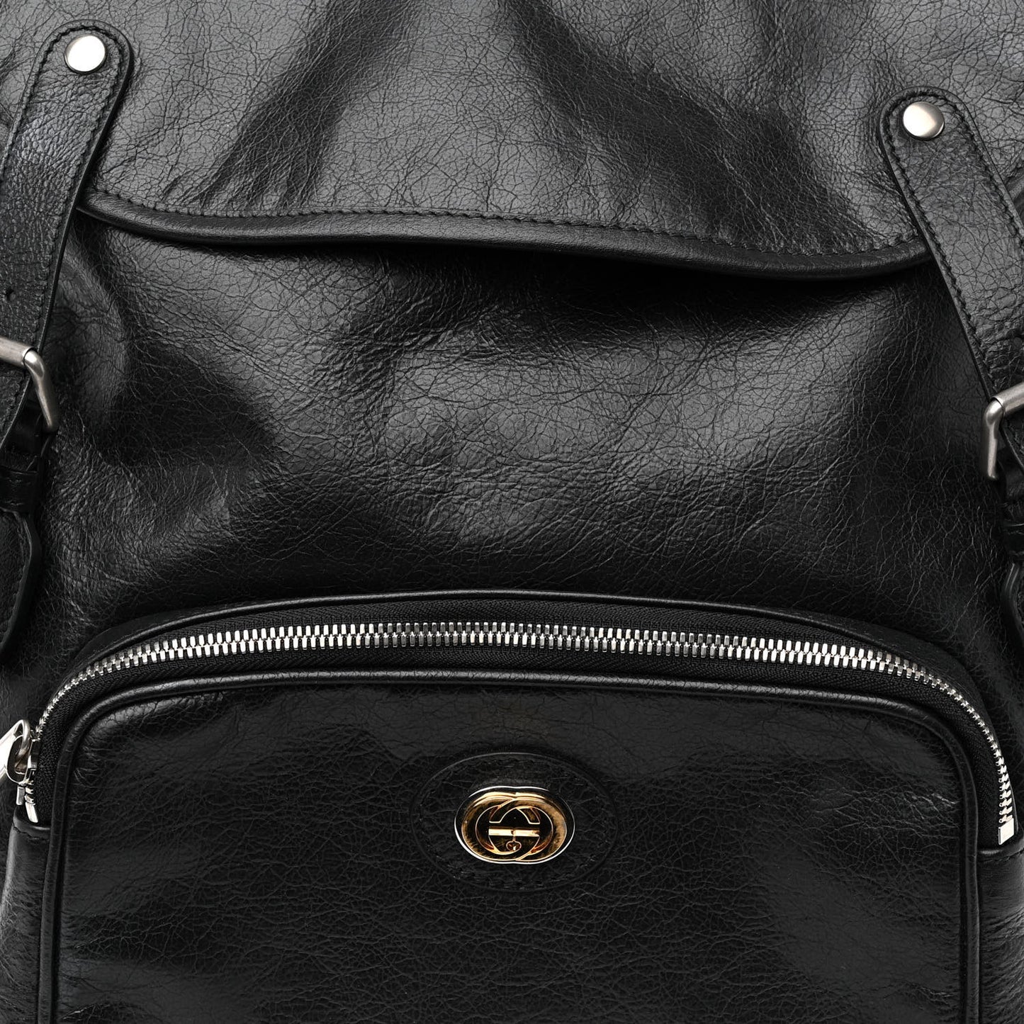 Fluffy Calfskin Mesh Nylon Medium Morpheus Double Buckle Backpack Black