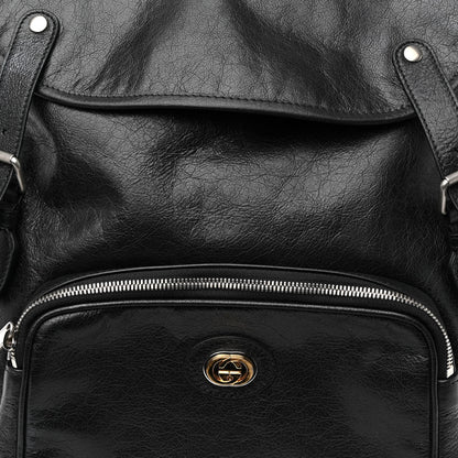 Gucci Fluffy Calfskin Mesh Nylon Medium Morpheus Double Buckle Backpack Black 7 of 9