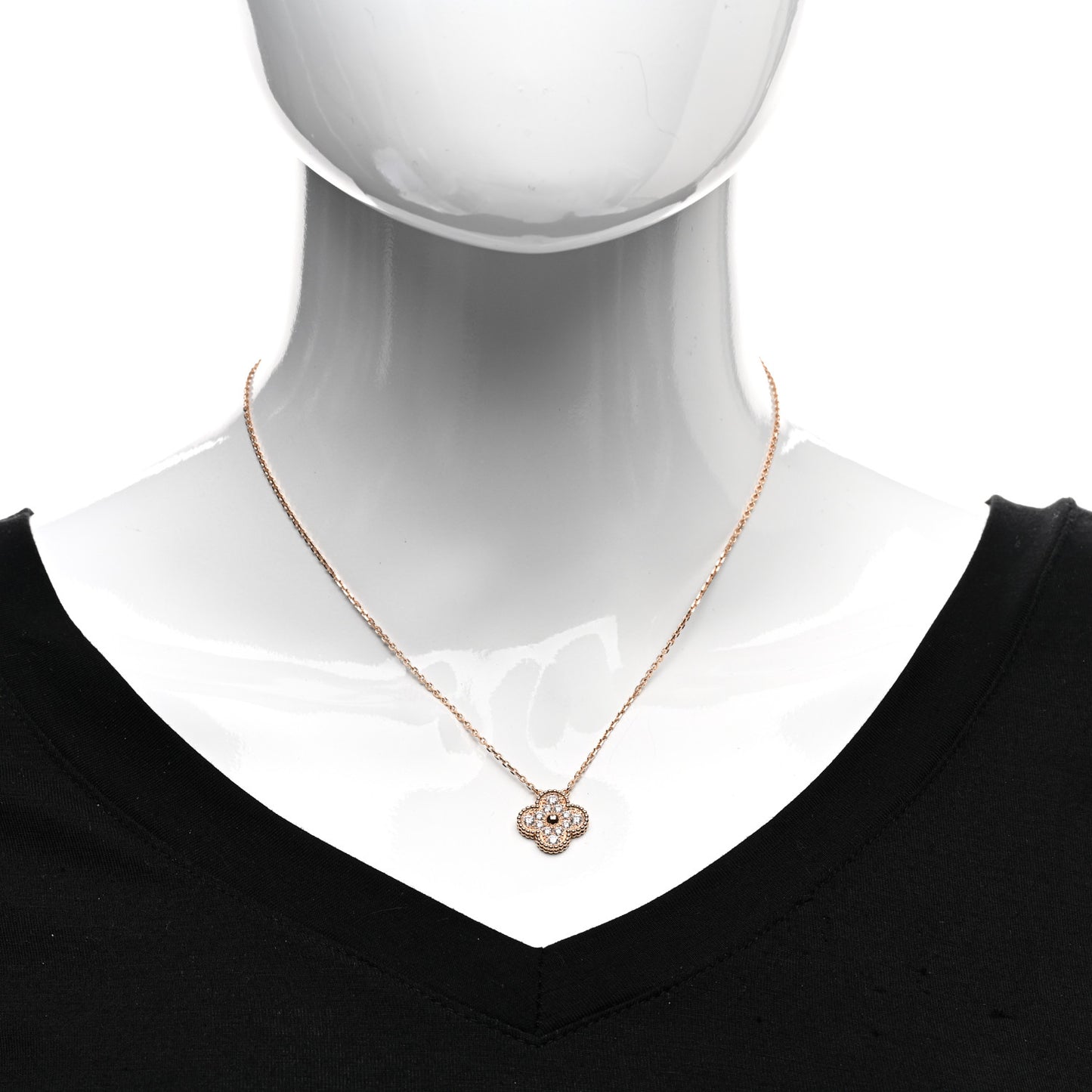18K Rose Gold Diamond Vintage Alhambra Pendant Necklace