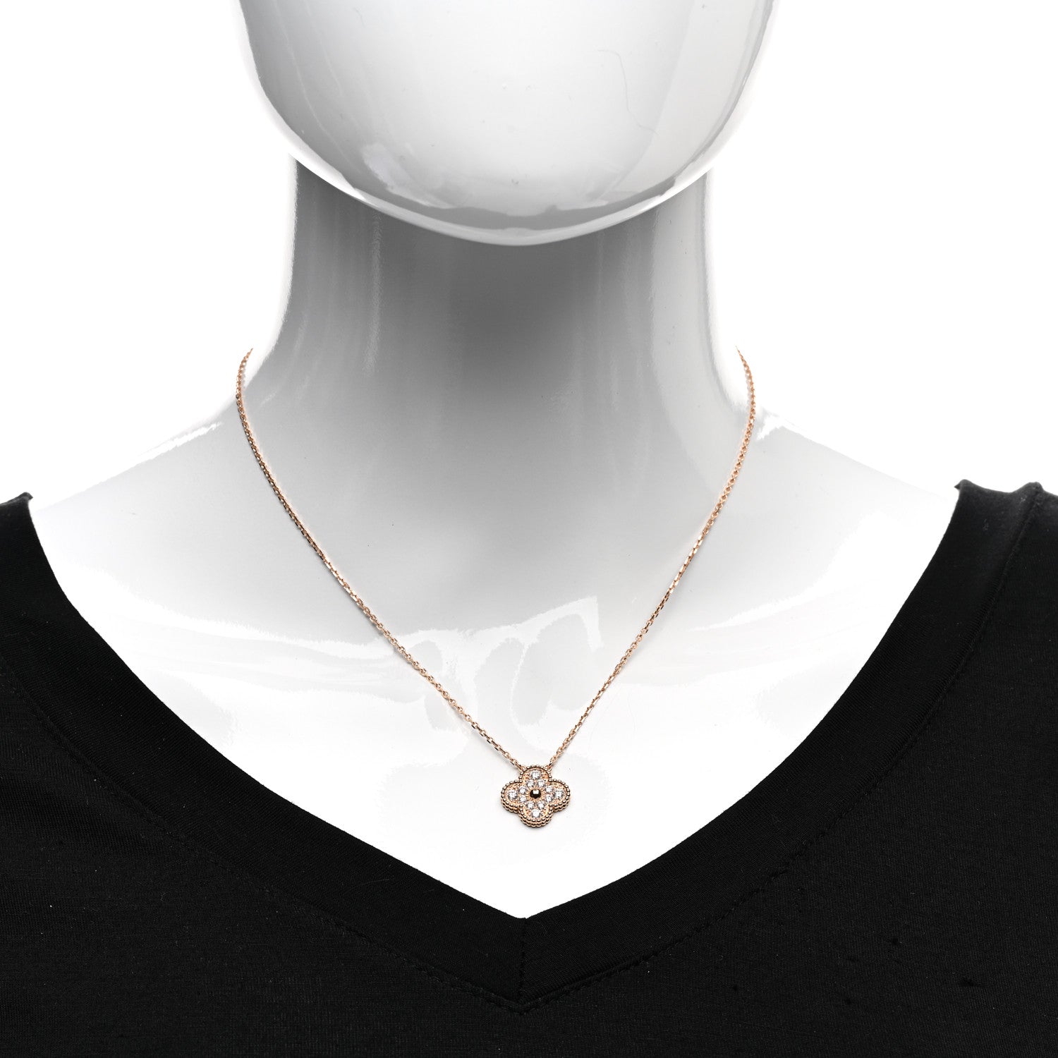 Van Cleef & Arpels 18K Rose Gold Diamond Vintage Alhambra Pendant Necklace 2 of 5