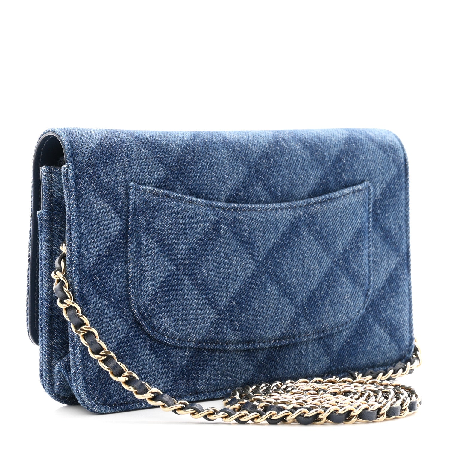 Chanel Denim Printed Wallet On Chain WOC Dark Blue 3 of 11