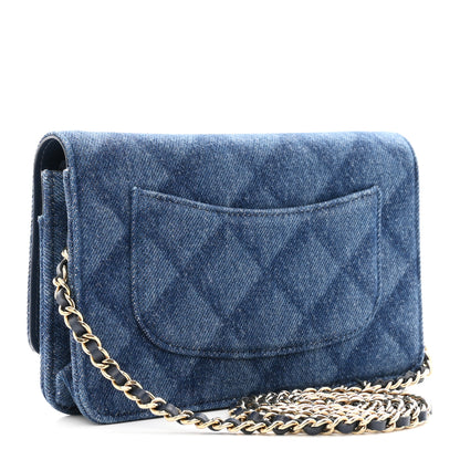 Chanel Denim Printed Wallet On Chain WOC Dark Blue 3 of 11