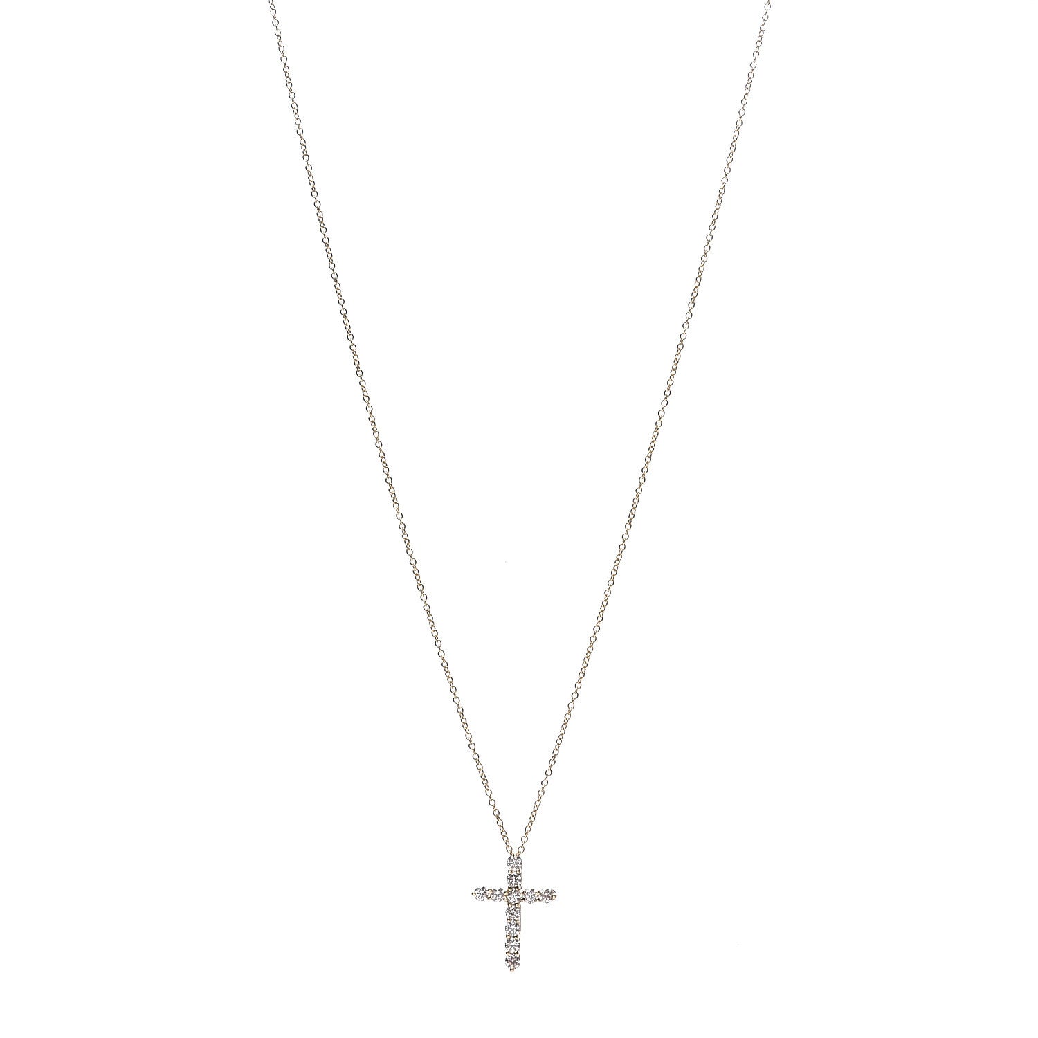 Tiffany 18K Yellow Gold Diamond Small Cross Pendant Necklace 2 of 10