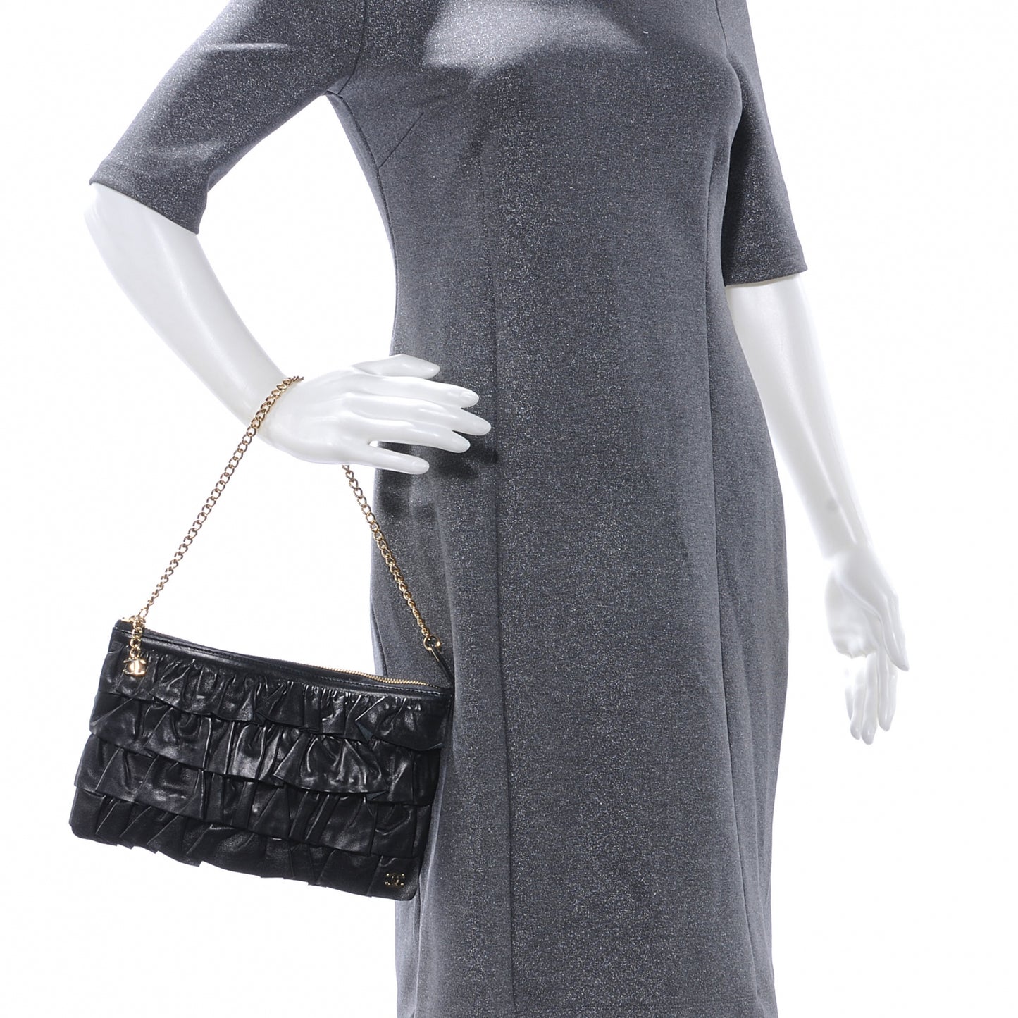 Lambskin Ruffle Evening Bag Black