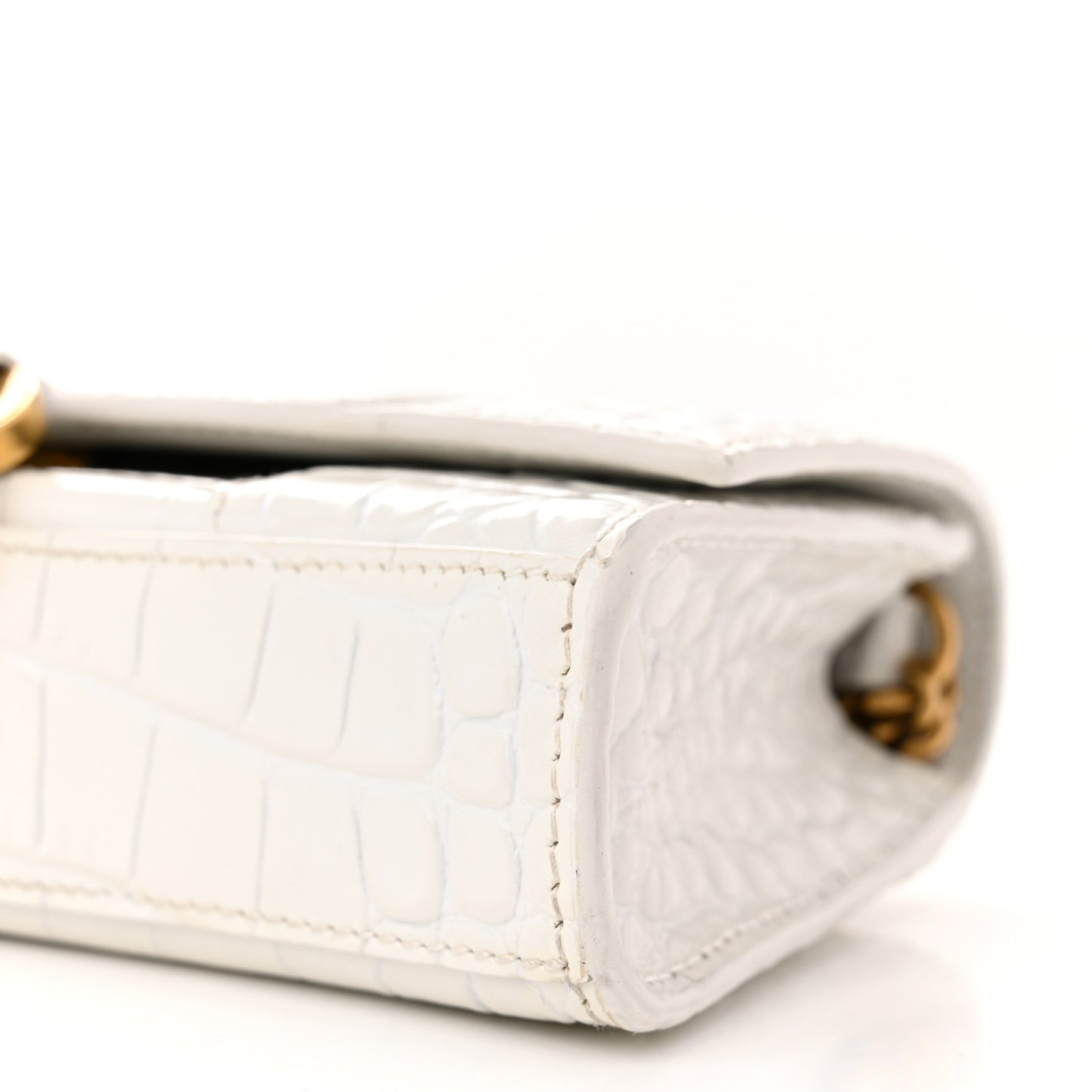 Shiny Calfskin Crocodile Embossed Hourglass Chain Bag White
