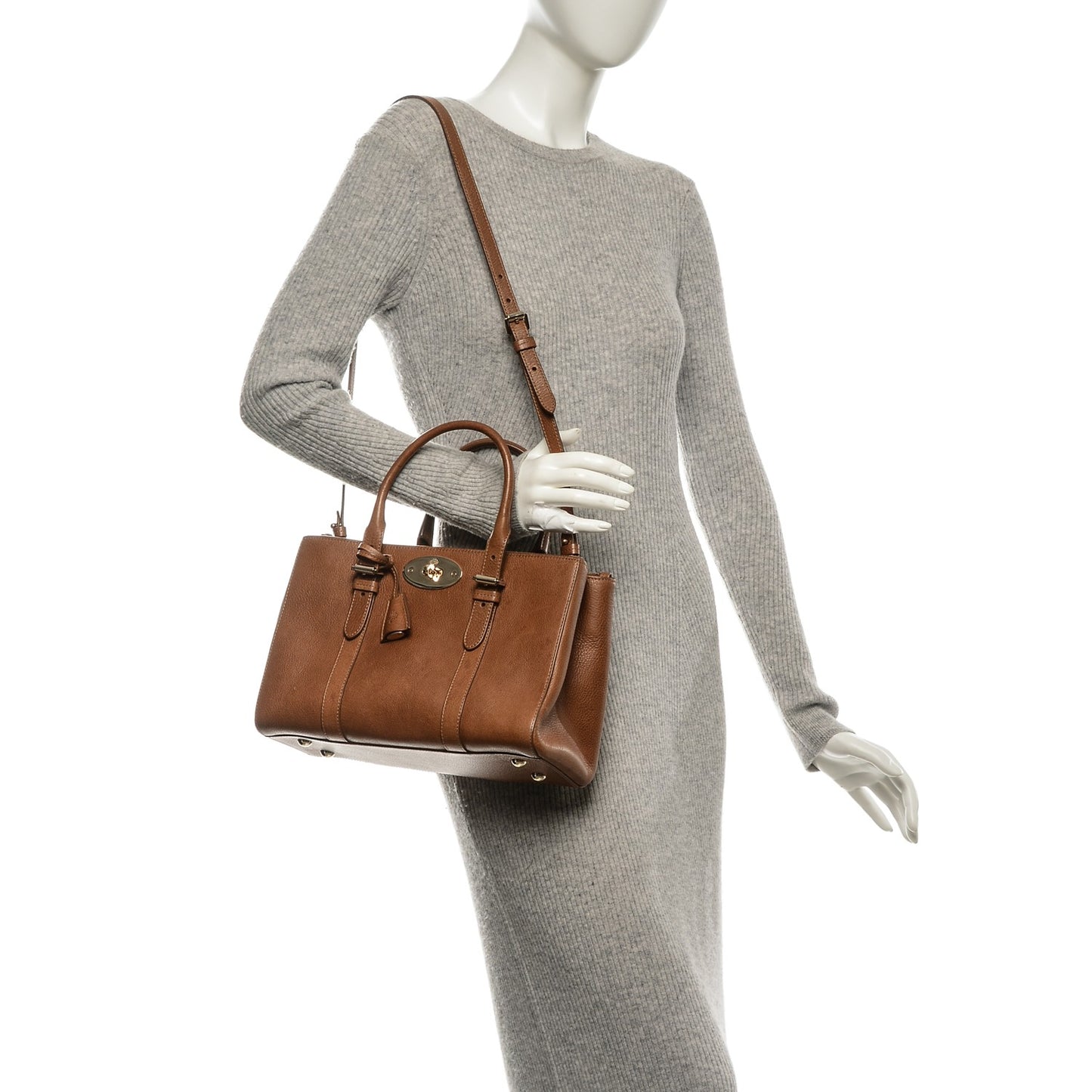 Classic Grain Calfskin Small Bayswater Double Zip Tote Oak
