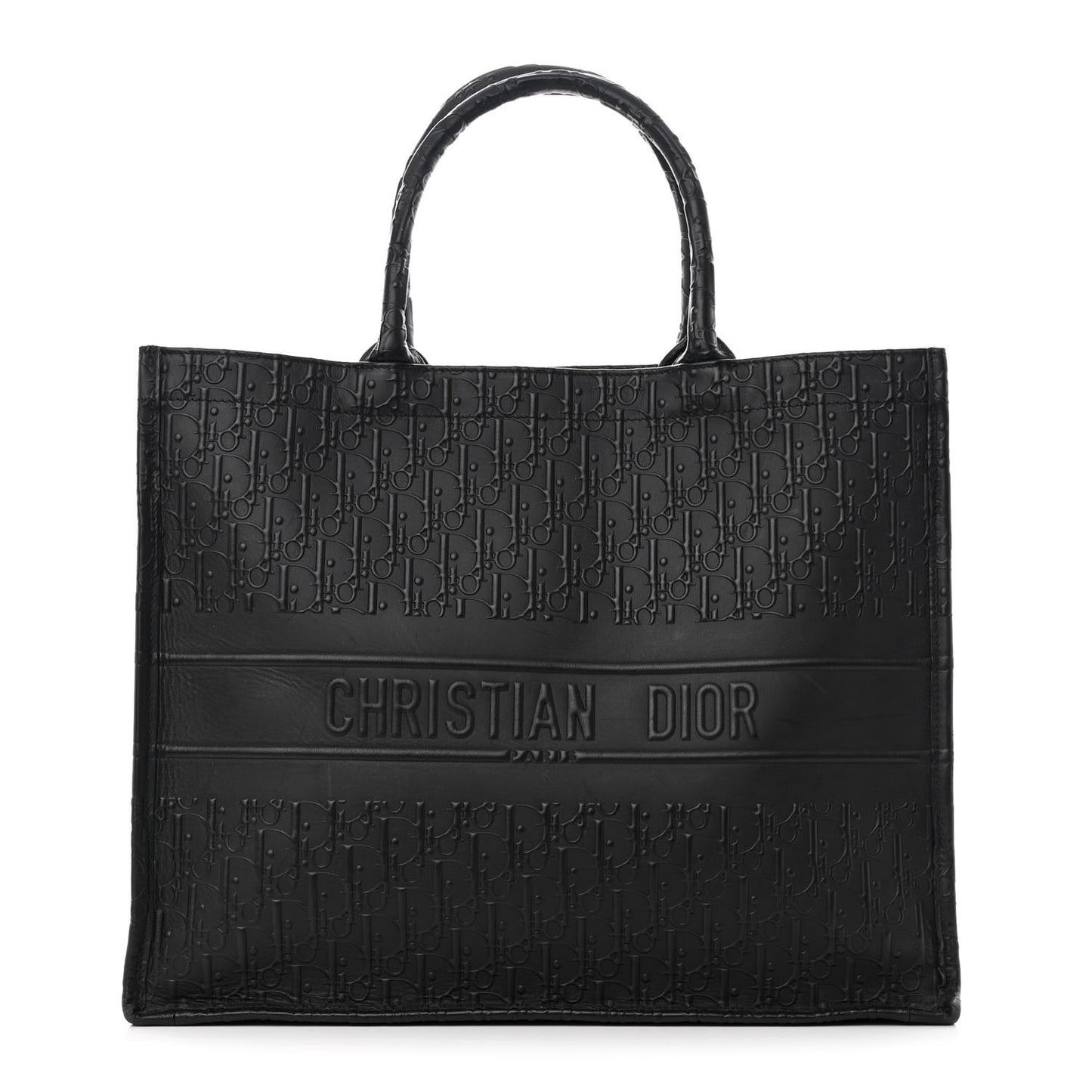 Oblique Calfskin Embossed Large Book Tote Black