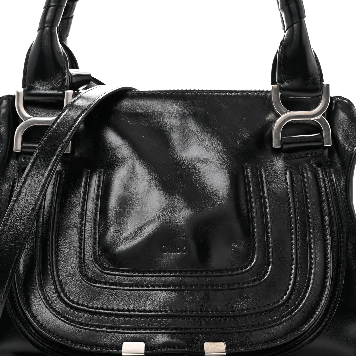 Natural Shiny Calfskin Small Marcie Satchel Black