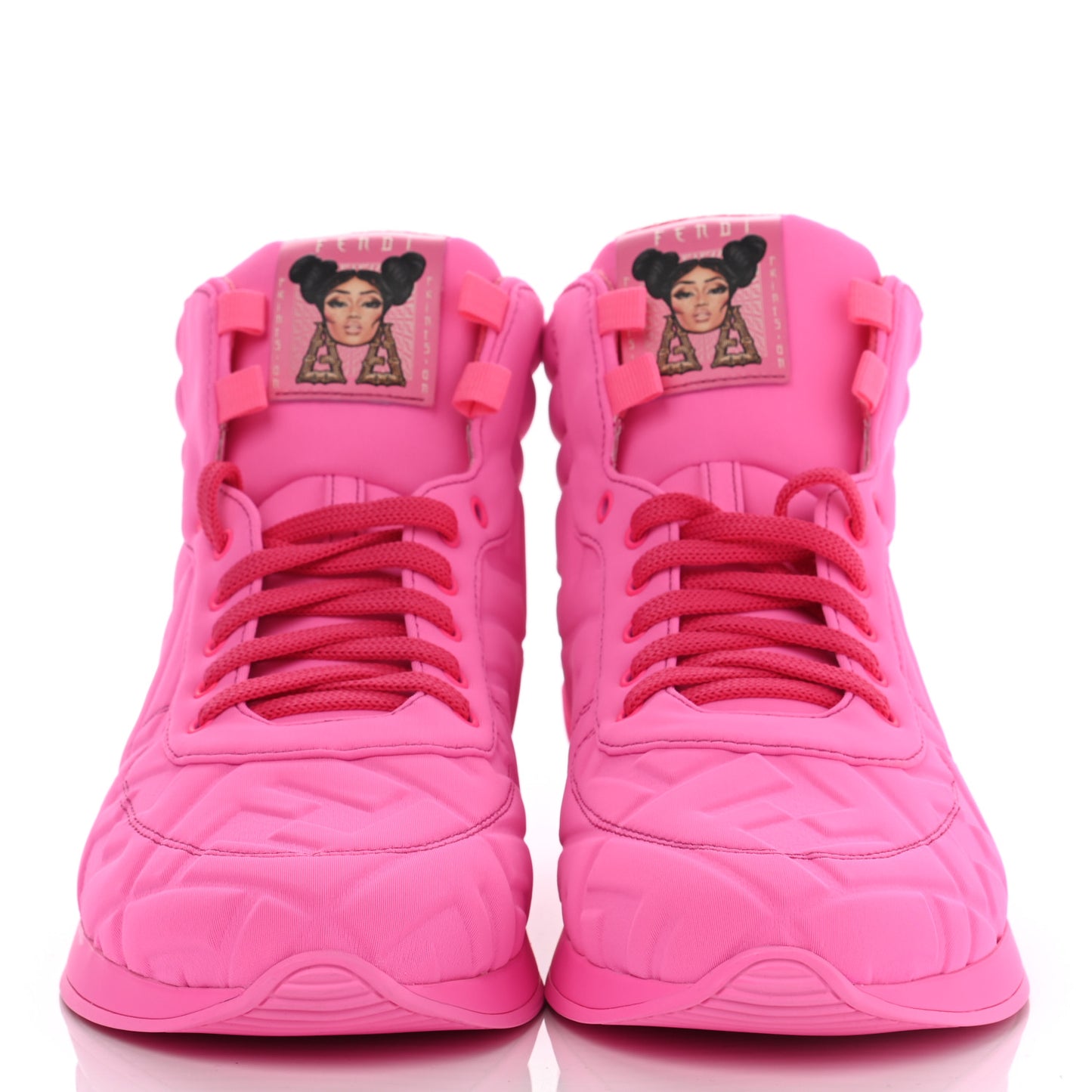 X NICKI MINAJ Lycra Macro FF Embossed Prints On High Top Sneakers 40 Pink