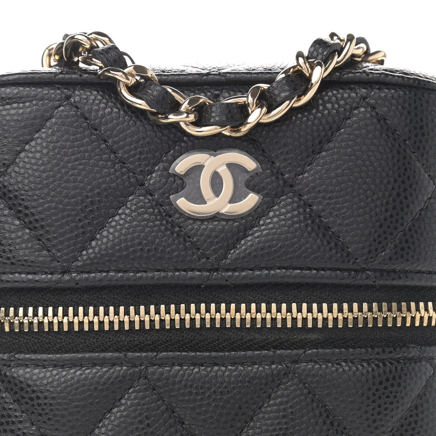 Caviar Quilted Phone Holder With Chain Black