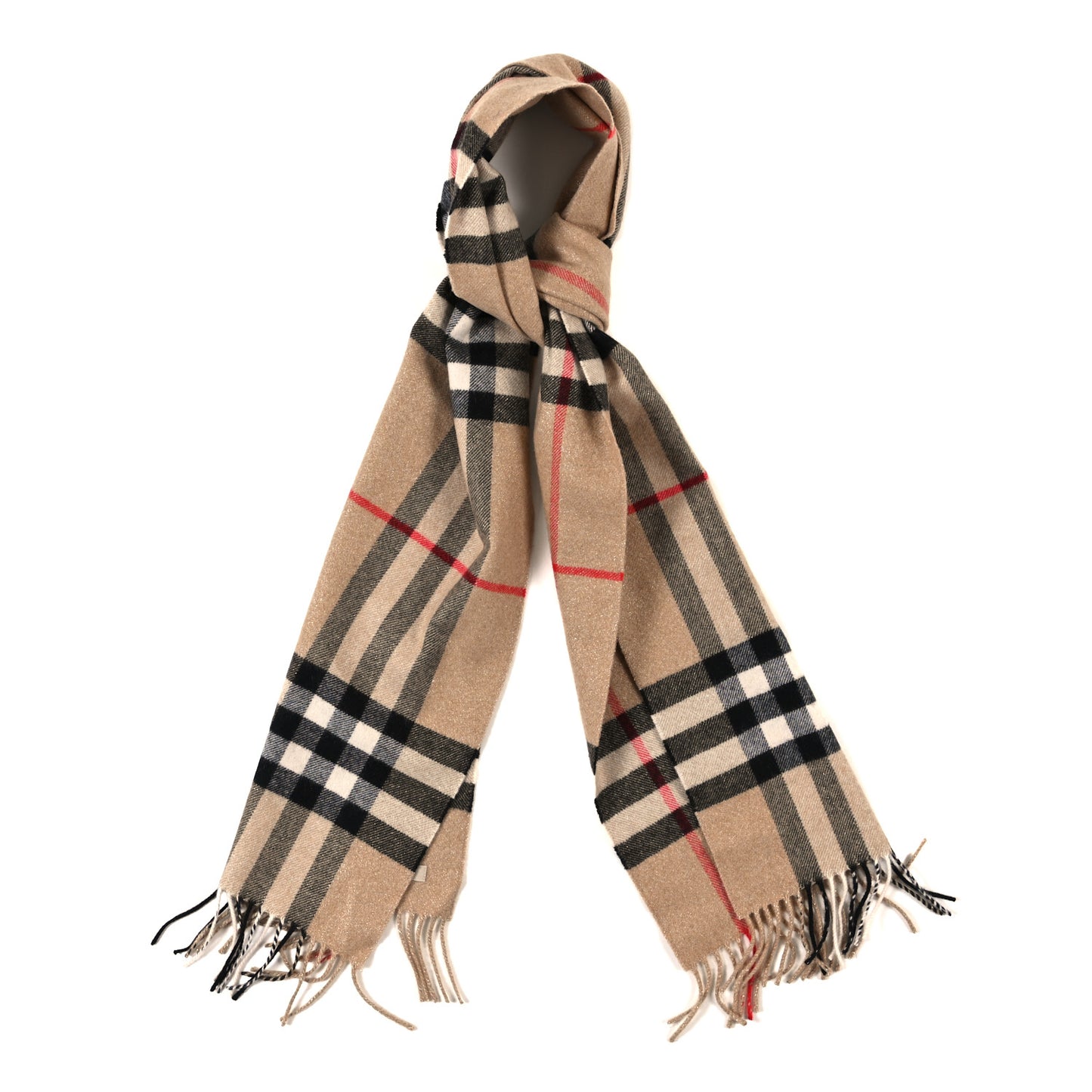 Cashmere Giant Heritage Check Fringe Scarf Camel