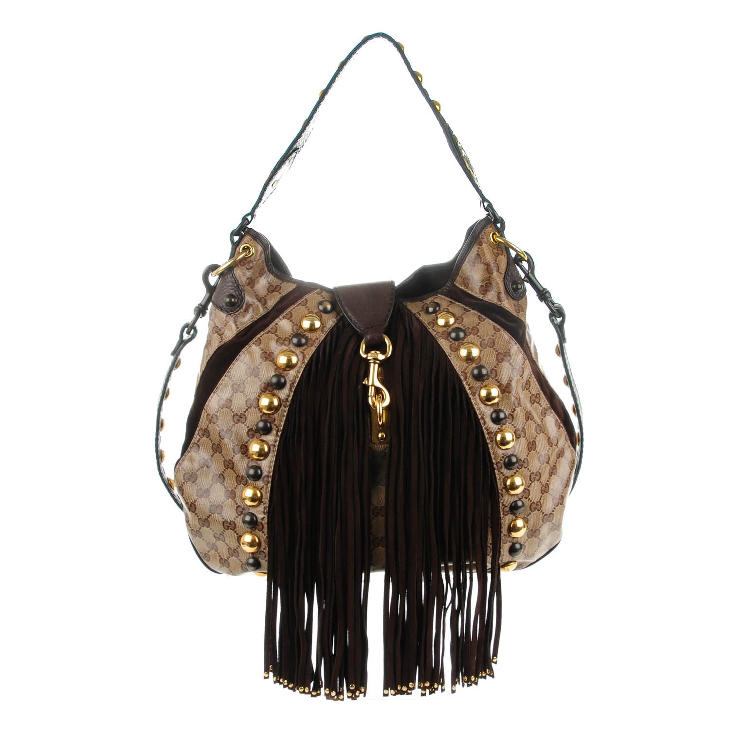 Gucci Crystal Monogram Fringe Babouska Hobo 1 of 7