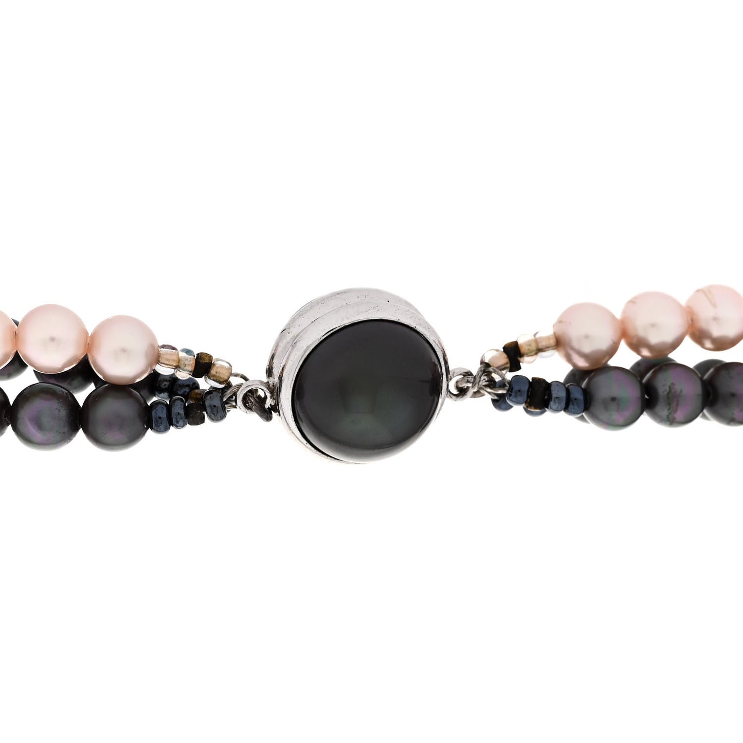 Pearl Crystal Multi Strand Short Necklace Silver Pink