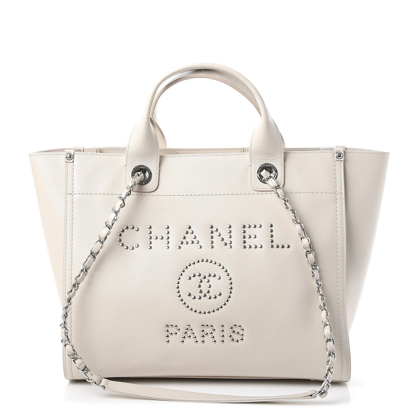 Caviar Small Studded Deauville Tote Ivory