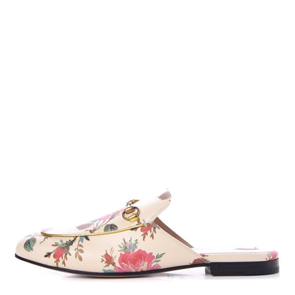Gucci Calfskin Stamp Allover Rose Princetown Slippers 40.5 Ivory Multicolor 1 of 9