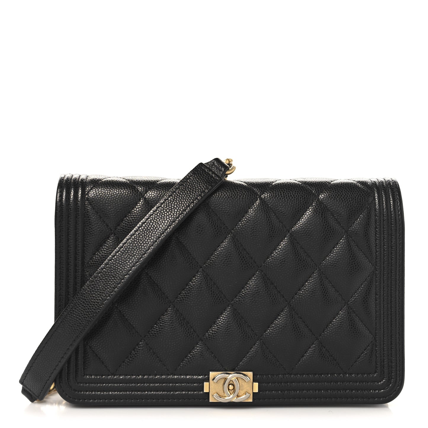 Caviar Quilted Boy Wallet On Chain WOC Black