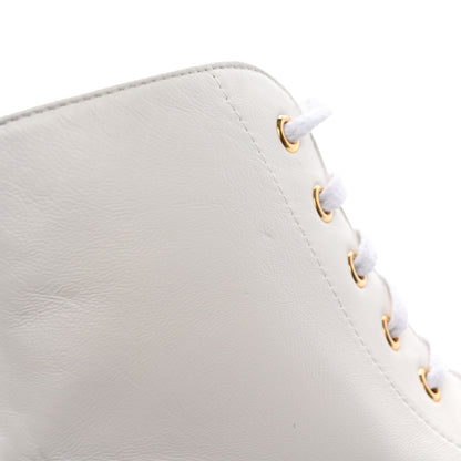 Chanel Lambskin Quilted Lace Up Wedge Combat Boots 37.5 White 10 of 18