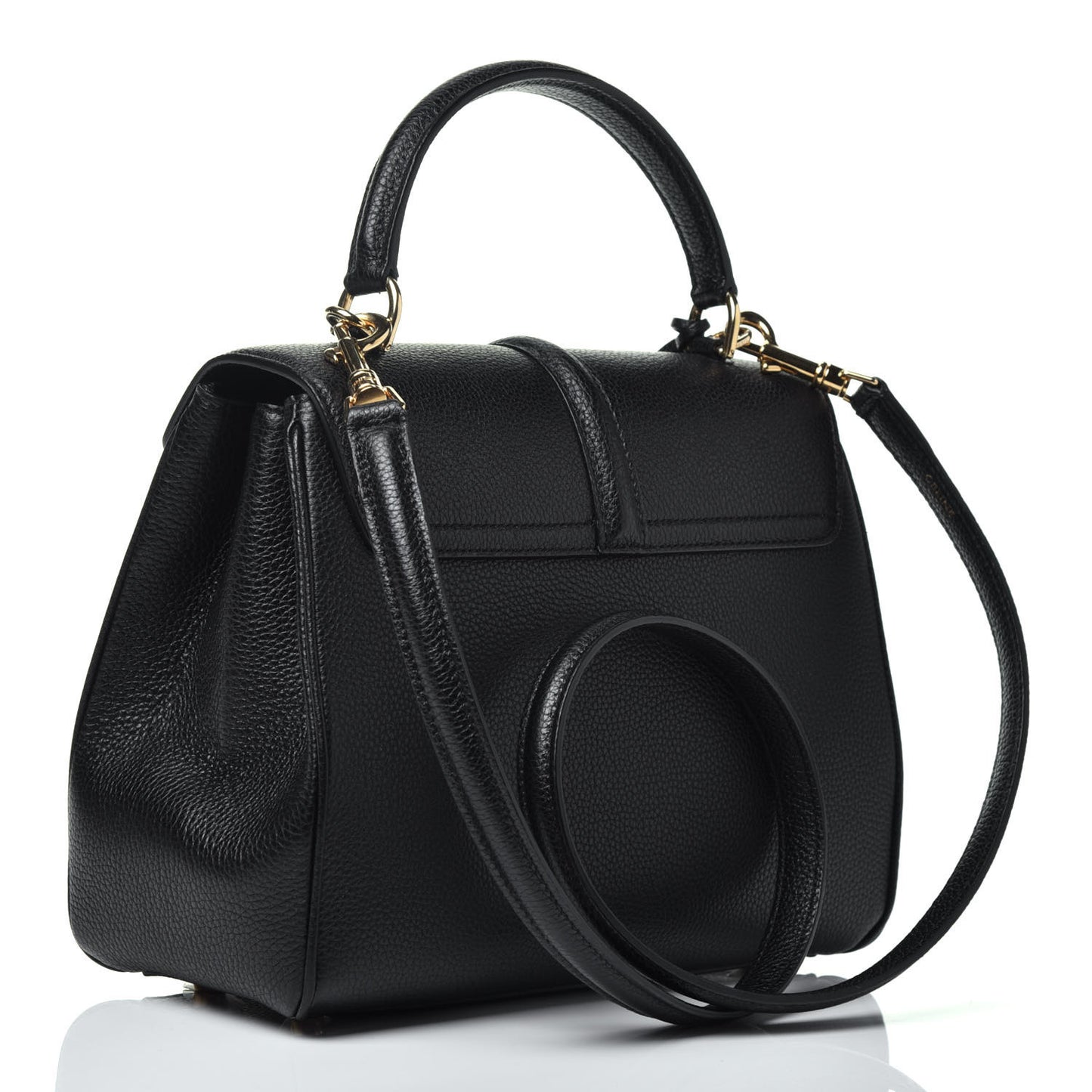 Grained Calfskin Small 16 Top Handle Bag Black