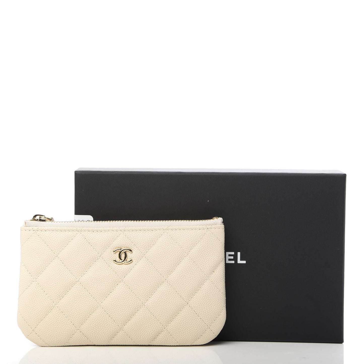 Caviar Quilted Small Cosmetic Case Light Beige