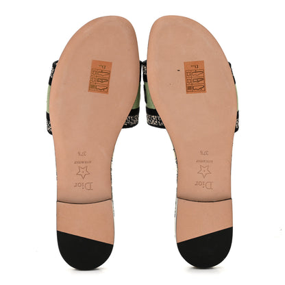 Christian Dior Canvas Canvas Embroidered Toile de Jouy Mexico Dway Flat Slide Sandals 37.5 White Yellow 6 of 9