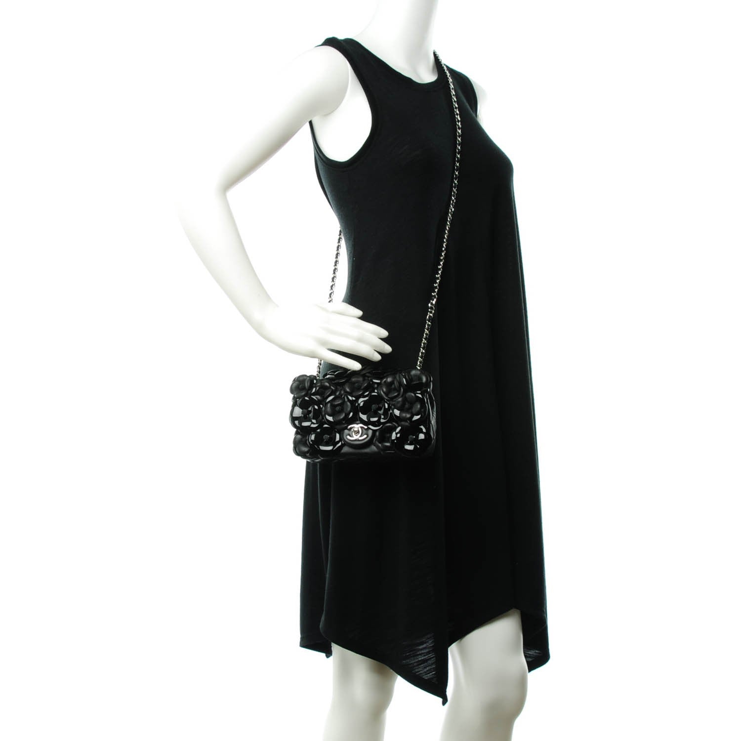 Chanel Lambskin Patent Mini Camellia Flap Black 2 of 9