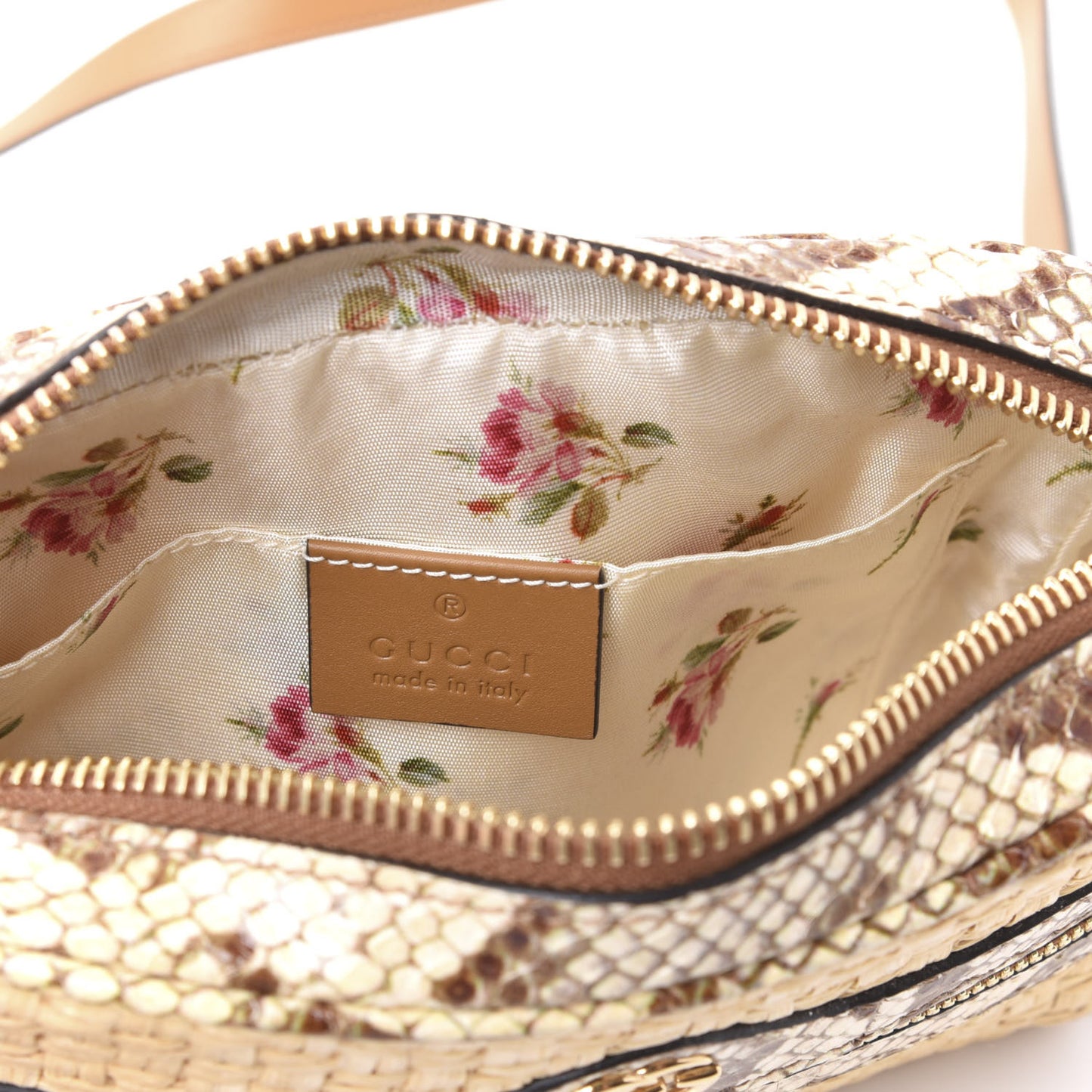 Raffia Elaphe Mini Ophidia Shoulder Bag Natural Cream Brown