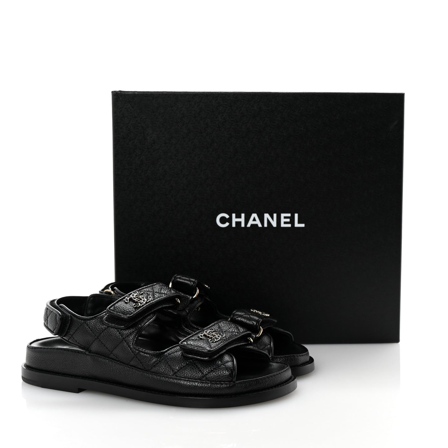 Grained Calfskin Velcro Dad Sandals 36 Black