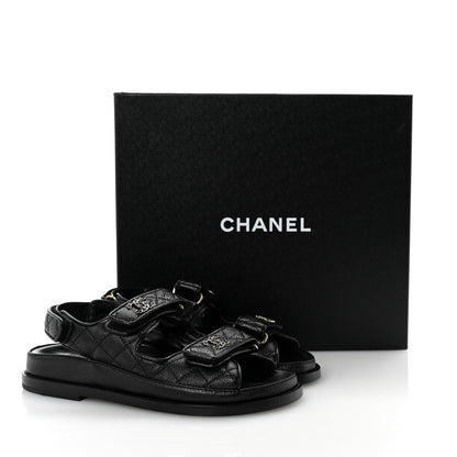 Chanel Grained Calfskin Velcro Dad Sandals 36 Black 10 of 10
