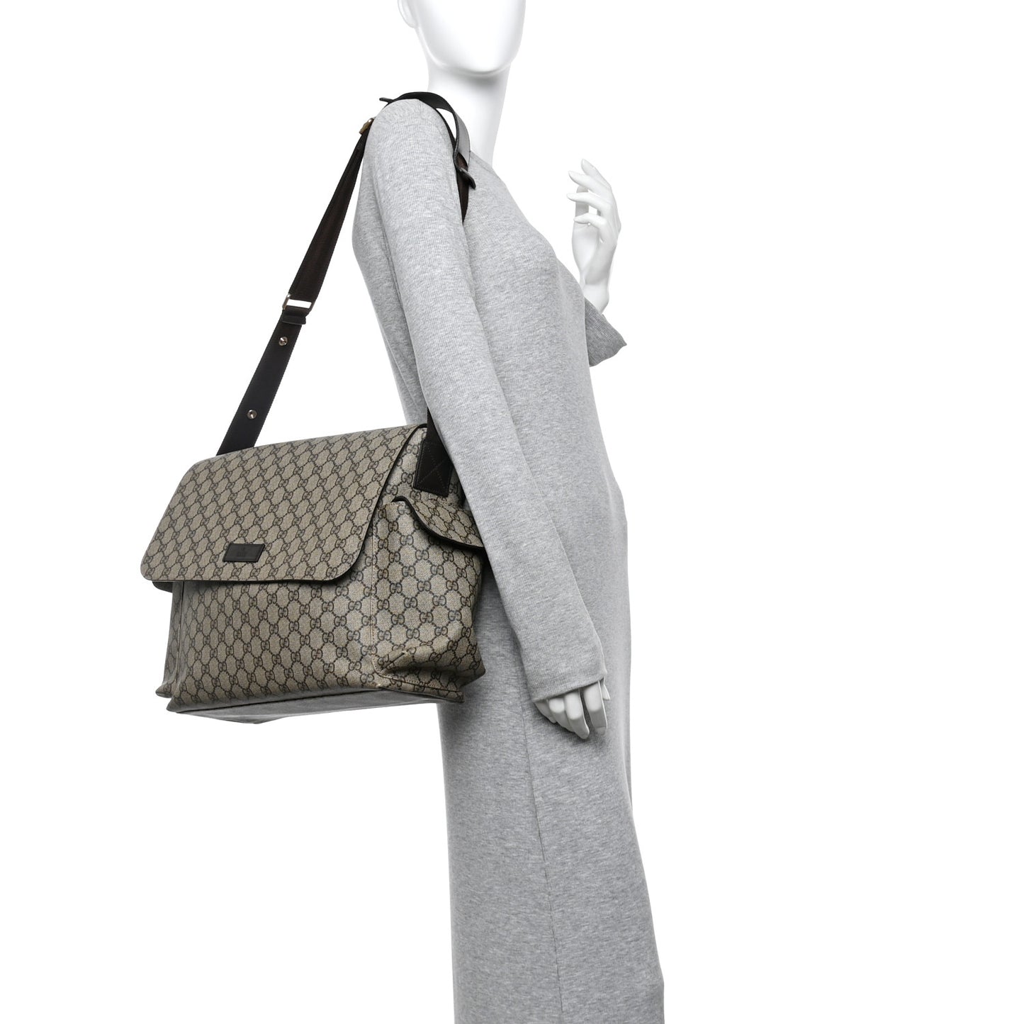 GG Plus Monogram Messenger Diaper Bag Dark Brown