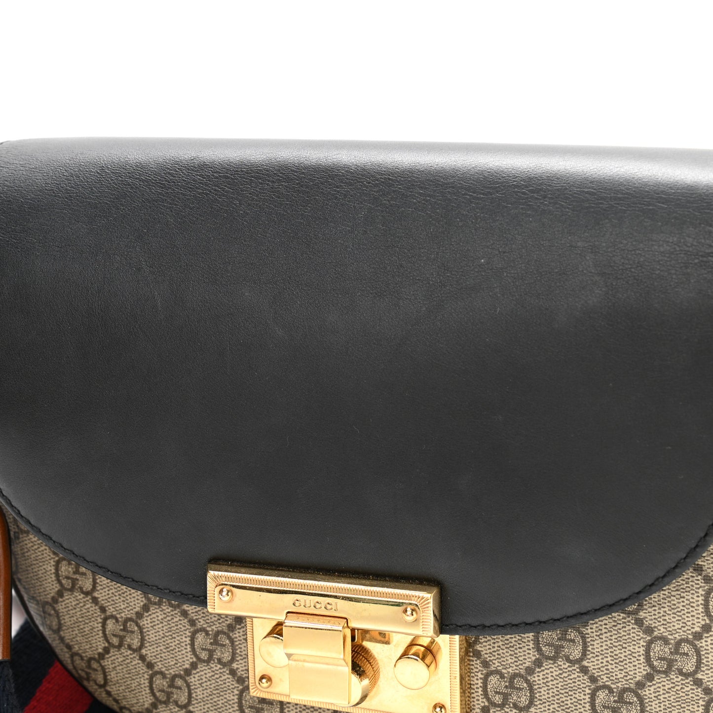 GG Supreme Monogram Web Medium Padlock Messenger Shoulder Bag Black