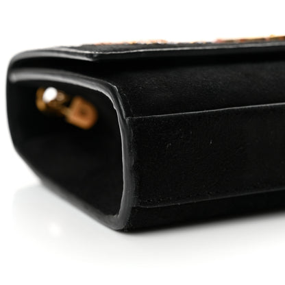 Saint Laurent Suede Embroidered Birds Monogram Chain Wallet Black 9 of 17