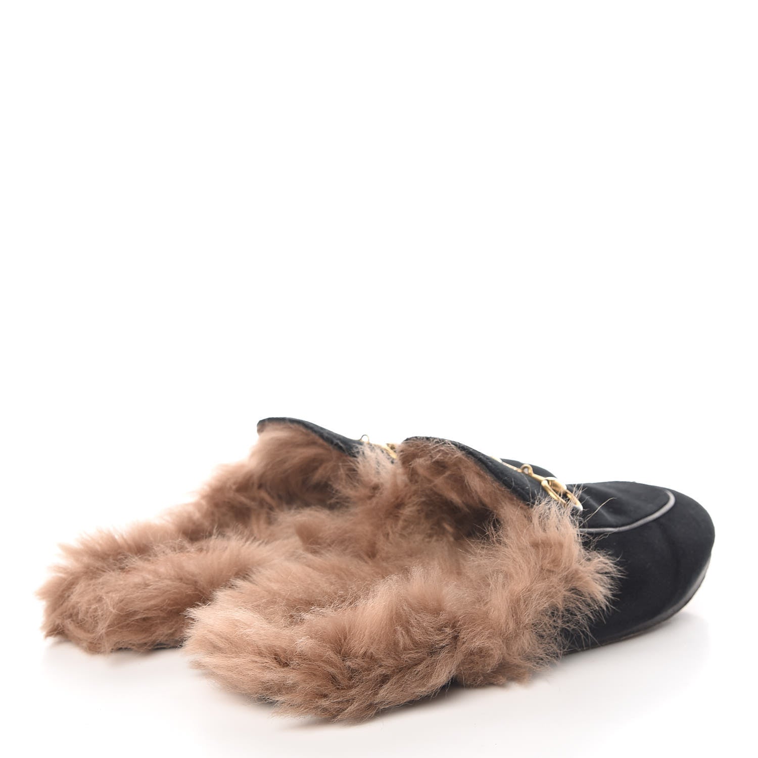 Gucci Velvet Fur Womens Princetown Slippers 37 Black 4 of 10