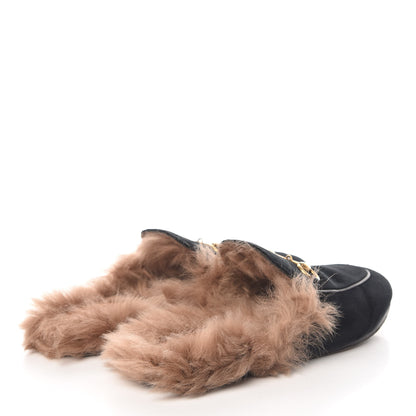 Gucci Velvet Fur Womens Princetown Slippers 37 Black 4 of 10