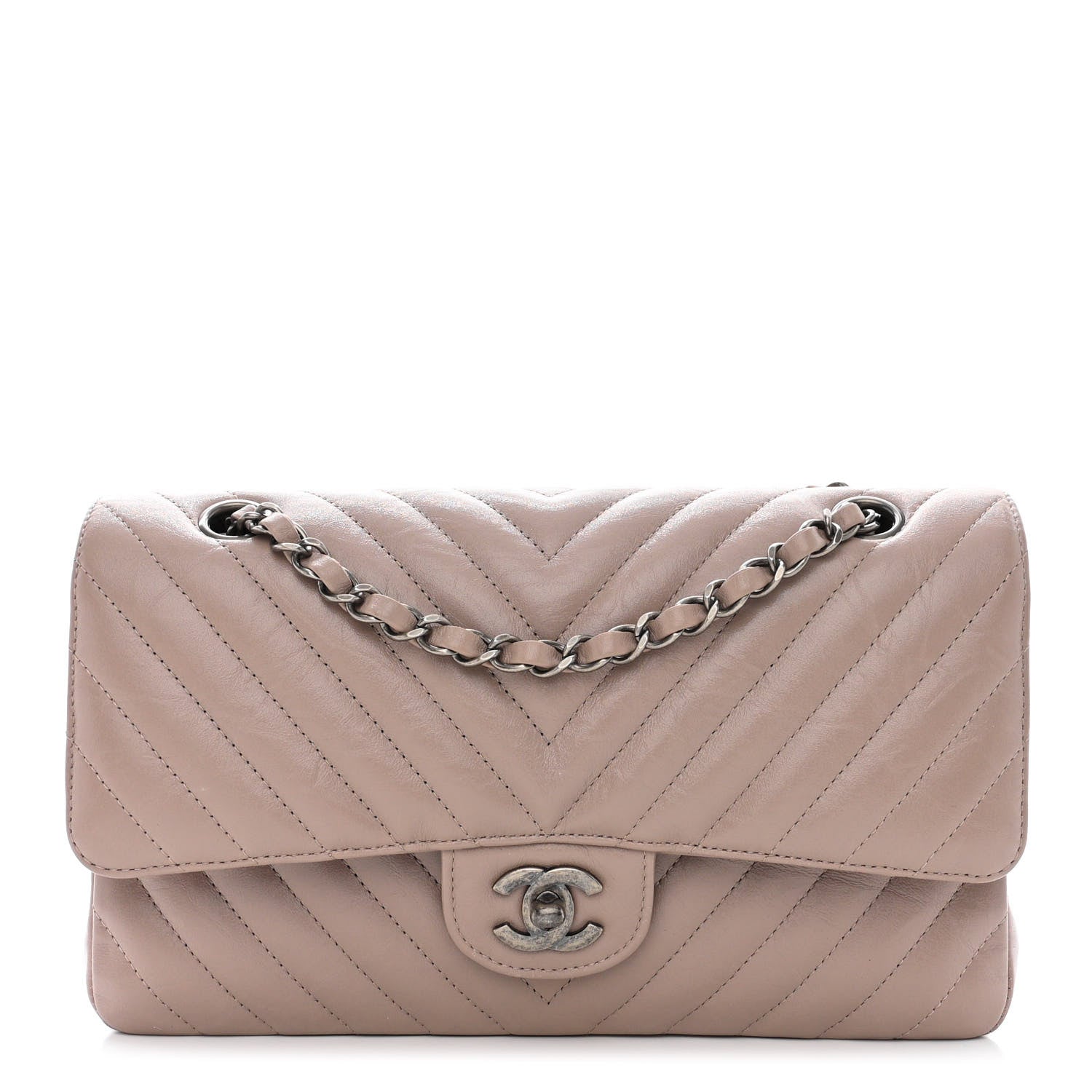 Chanel Iridescent Calfskin Chevron Quilted Medium Double Flap Grey 1 of 11