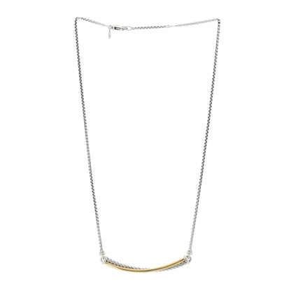 David Yurman Sterling Silver 18K Yellow Gold Crossover Bar Pendant Necklace 3 of 5