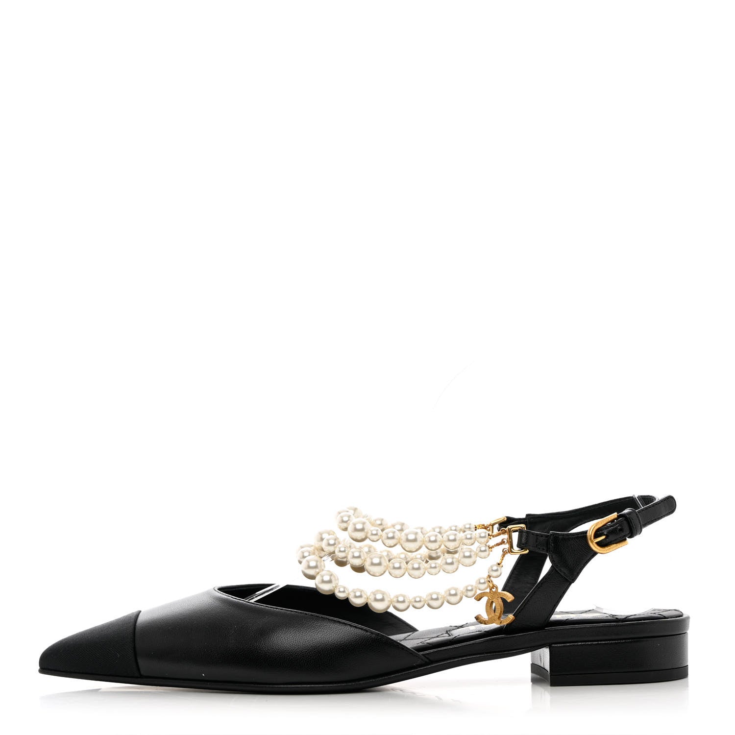 Chanel Lambskin Grosgrain Cap Toe Pearl Slingbacks 39 Black 1 of 14