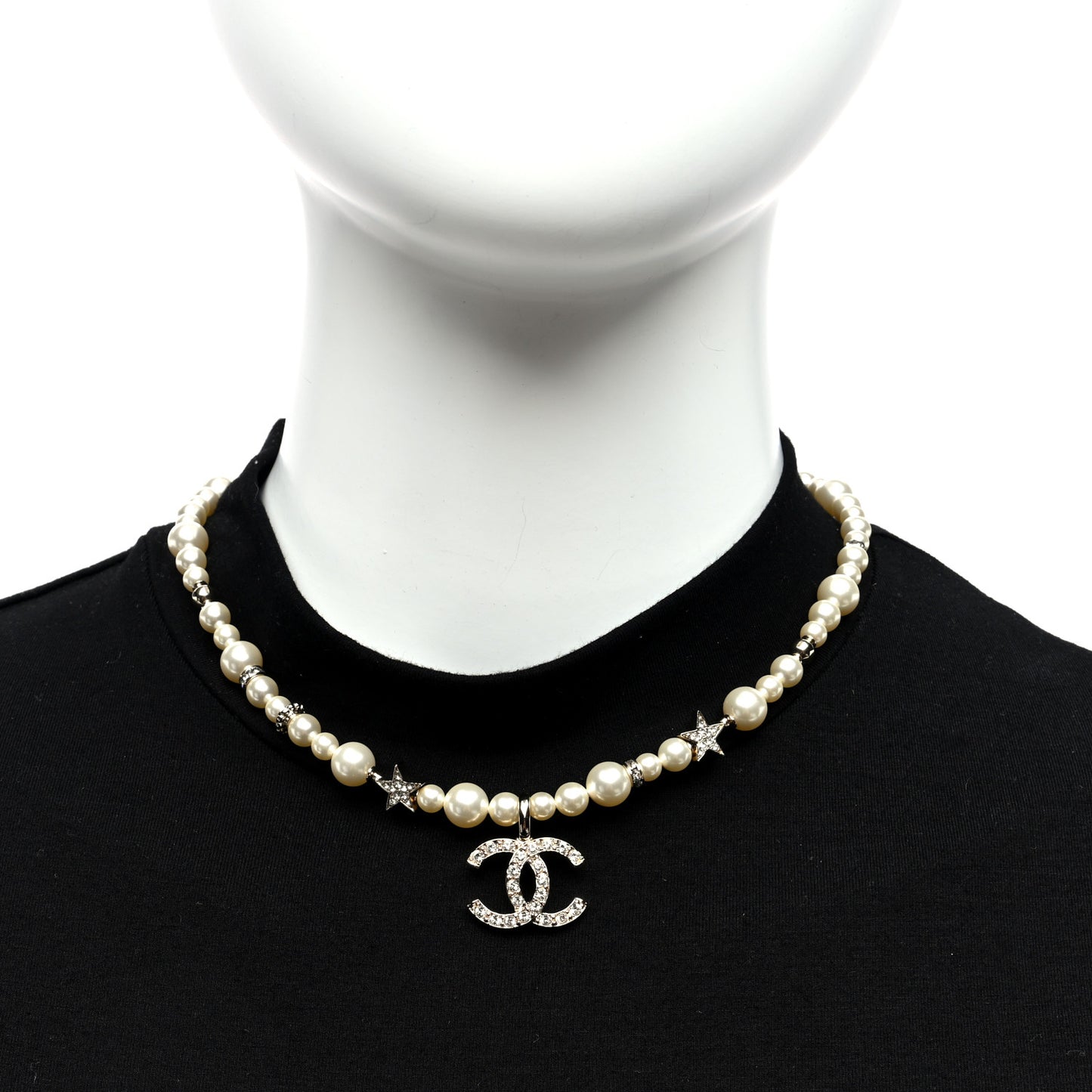 Pearl Crystal CC Star Choker Necklace Gold