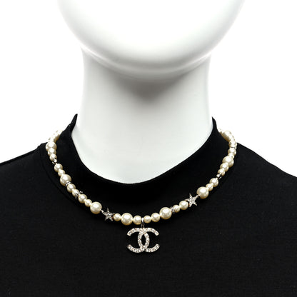 Chanel Pearl Crystal CC Star Choker Necklace Gold 2 of 5