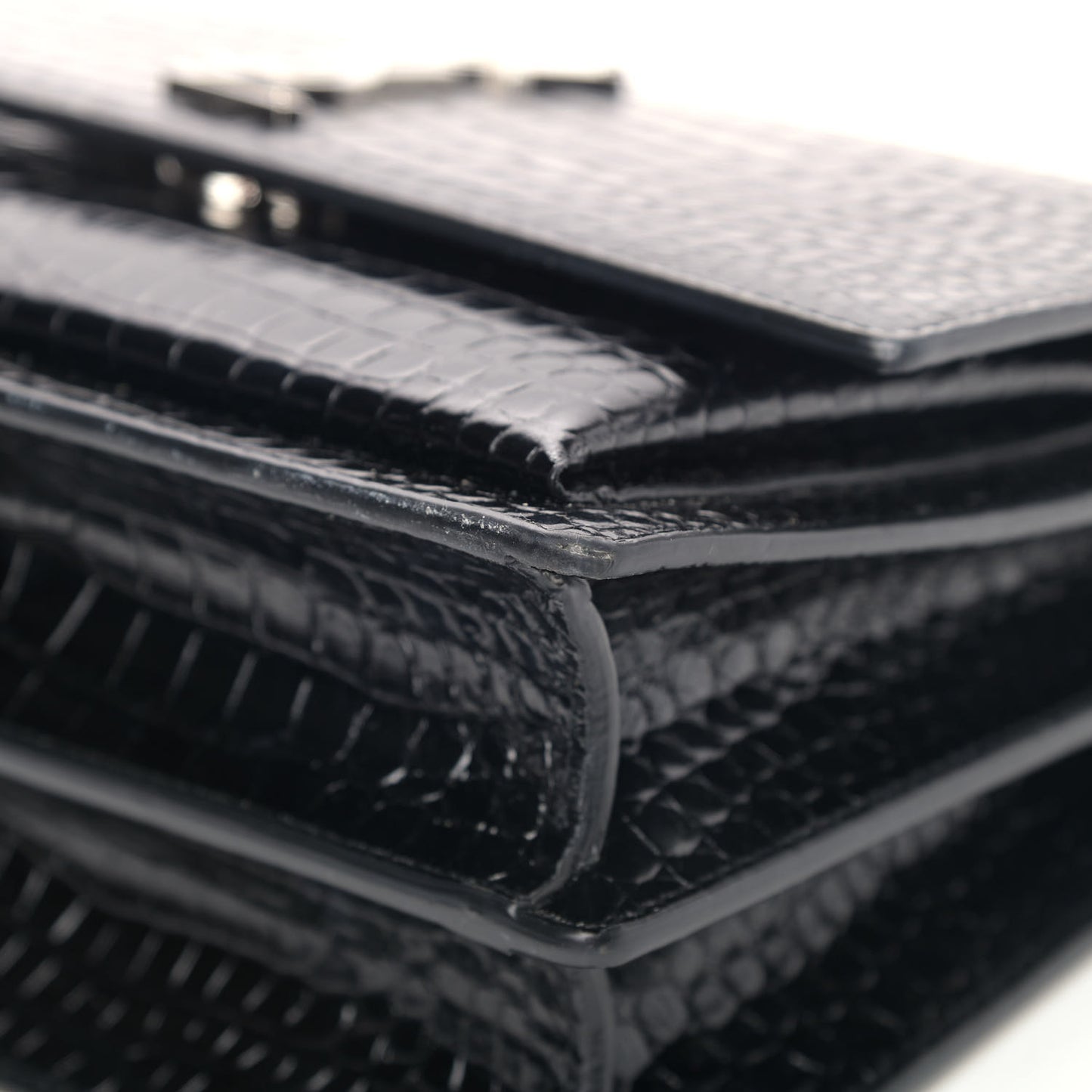 Calfskin Crocodile Embossed Monogram Sunset Black