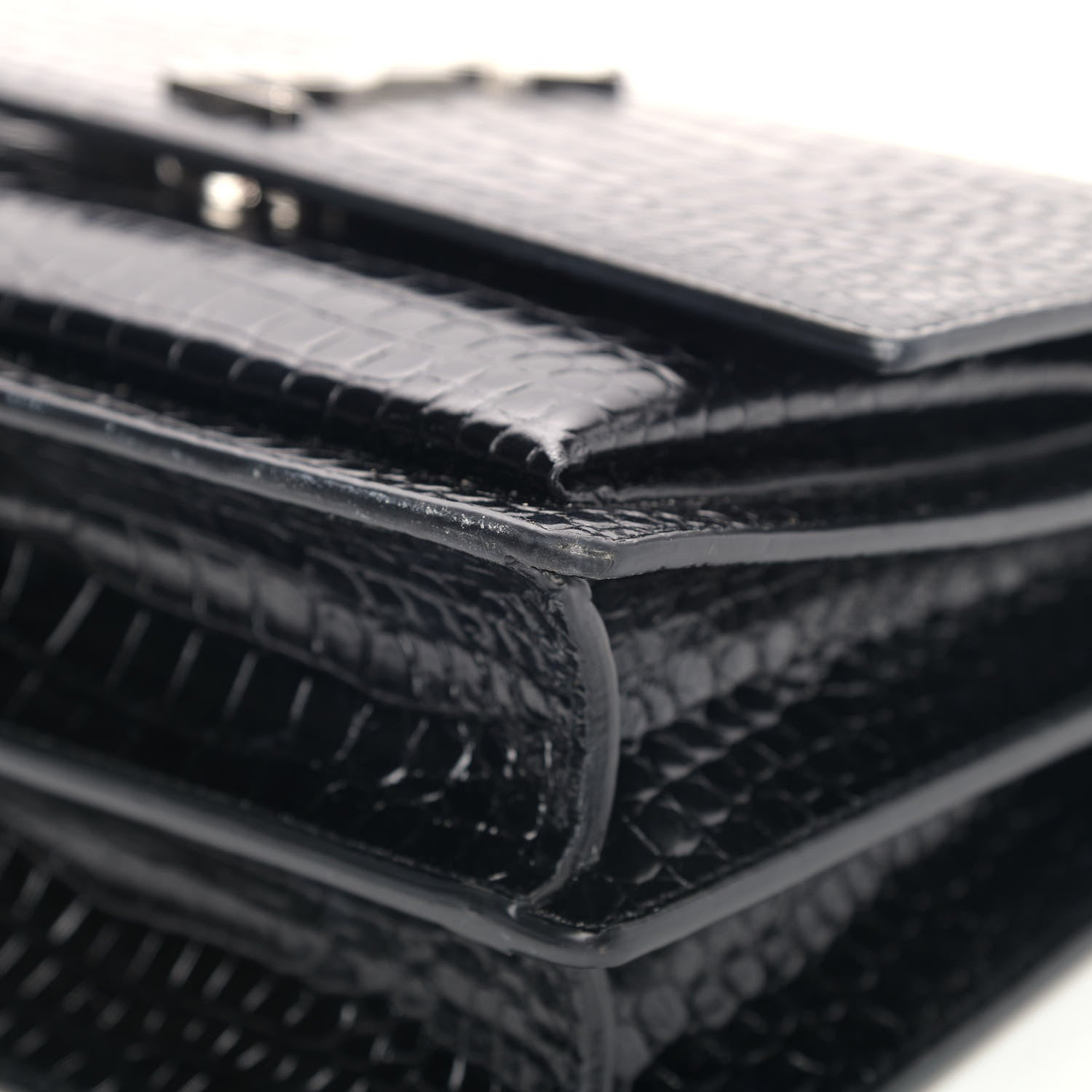 Saint Laurent Calfskin Crocodile Embossed Monogram Sunset Black 7 of 10