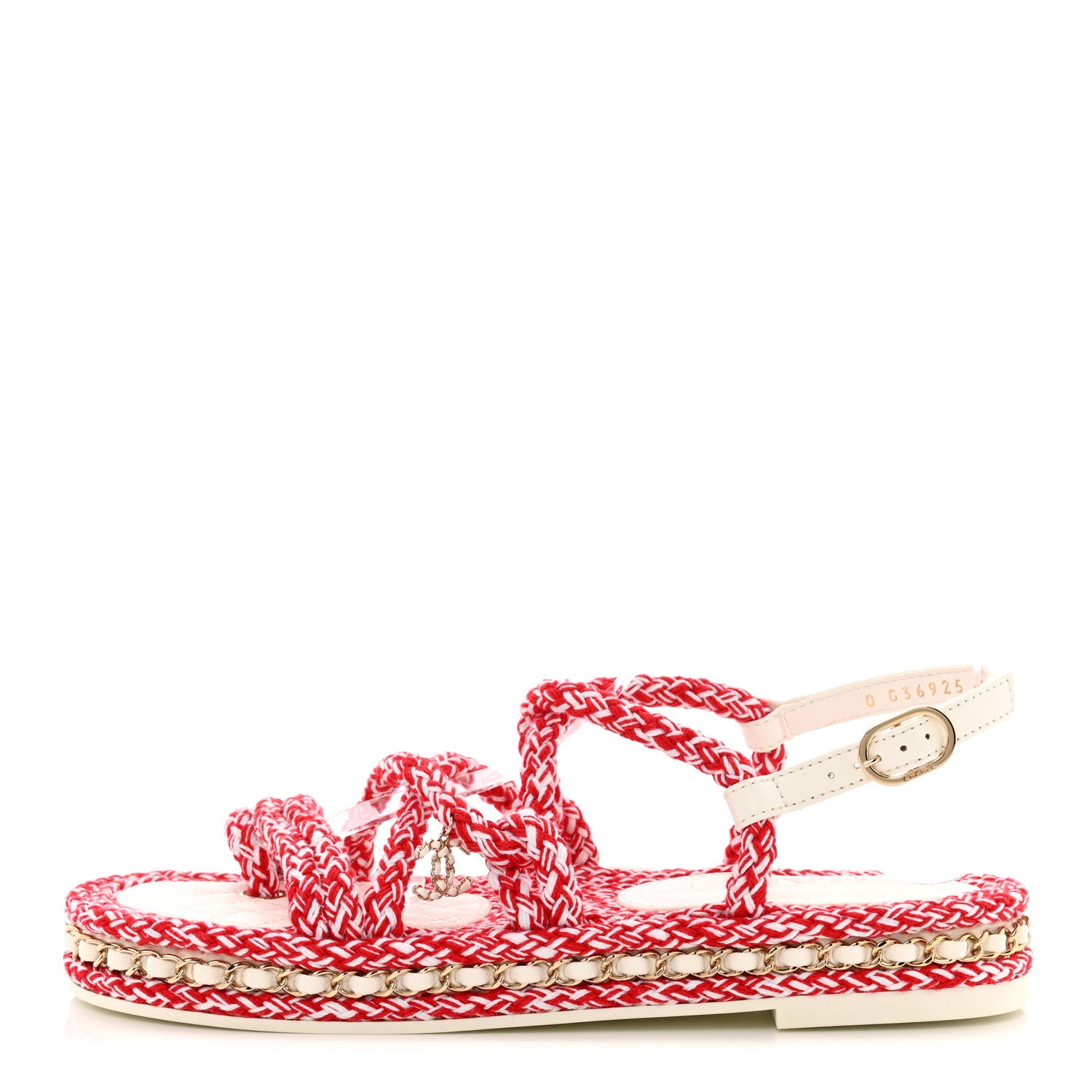 Chanel Lambskin Cord Chain CC Sandals 37 Red White 1 of 12