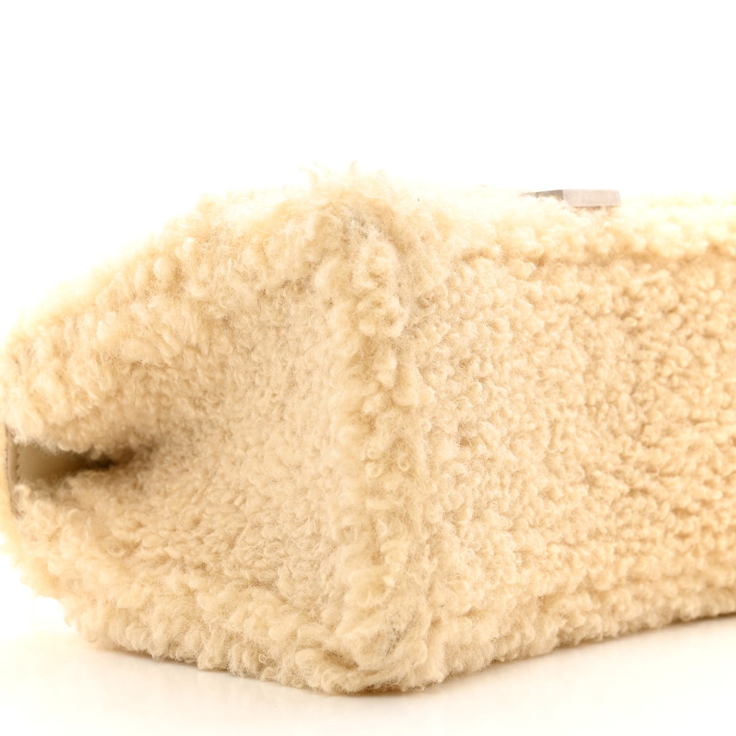 Curly Faux Shearling Small Hourglass Top Handle Bag Beige