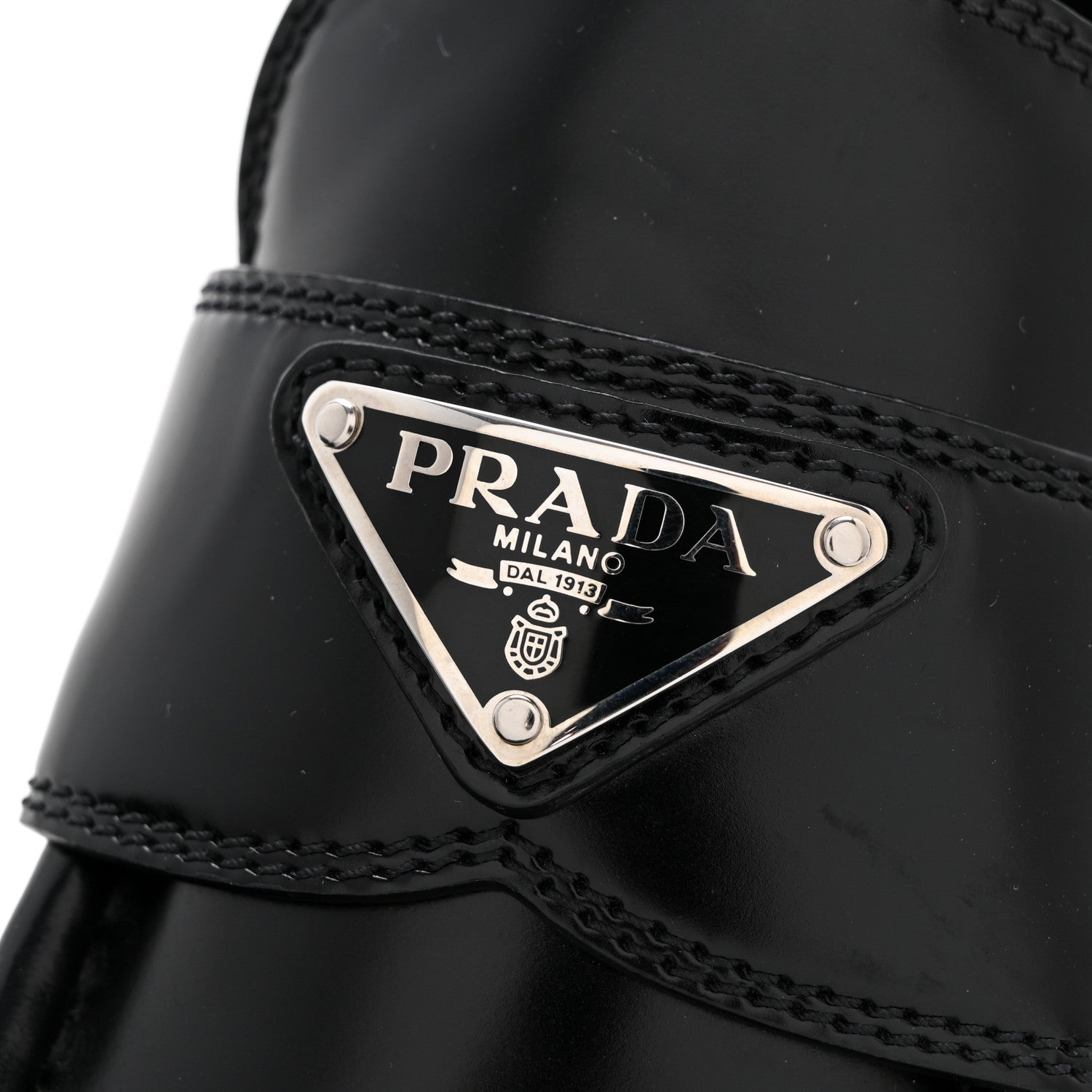 Prada Spazzolato Metal Triangle Logo 50mm Loafers 38 Black 9 of 9
