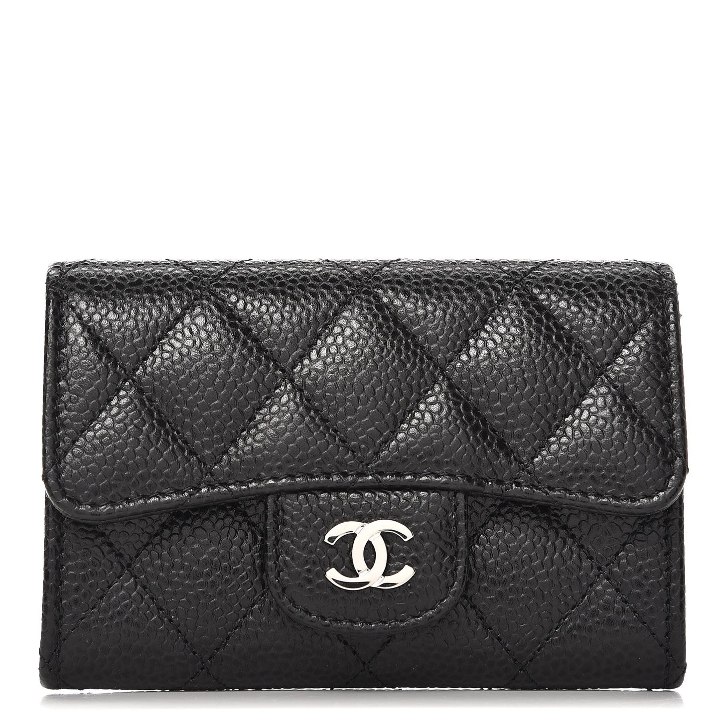 Caviar Quilted Flap Card Holder Black